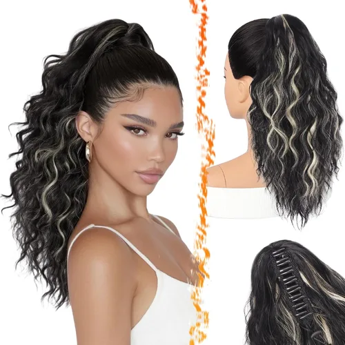 Vista 30 de BARSDAR Extensión de Cola de Caballo Marrón - Extensiones de Cola de Caballo con Pinza de 18 Pulgadas para Mujeres - Extensiones de Cabello Mezcla