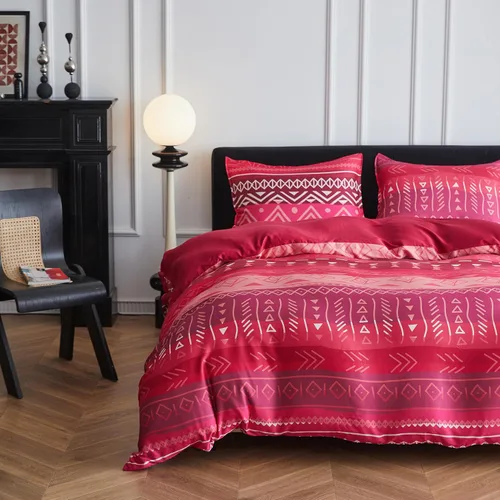 Vista 19 de Simple&Opulence Juego de funda de edredón refrescante estilo bohemio, 3 piezas, diseño geométrico tribal azteca, de lujo, ropa de cama suave