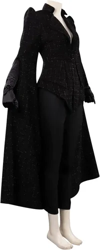 Vista 4 de Chaqueta medieval para mujer capa negra gótica bata blanca disfraz de cosplay con guantes