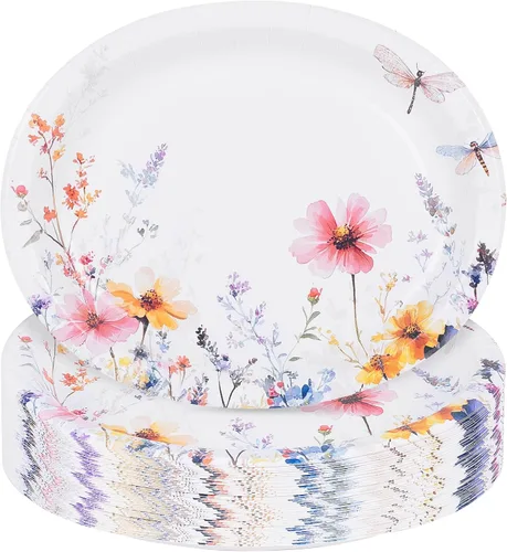 Vista 20 de WDF Paquete de 50 platos florales ovalados de papel, platos llanos desechables grandes de 10 x 12 pulgadas, platos desechables florales