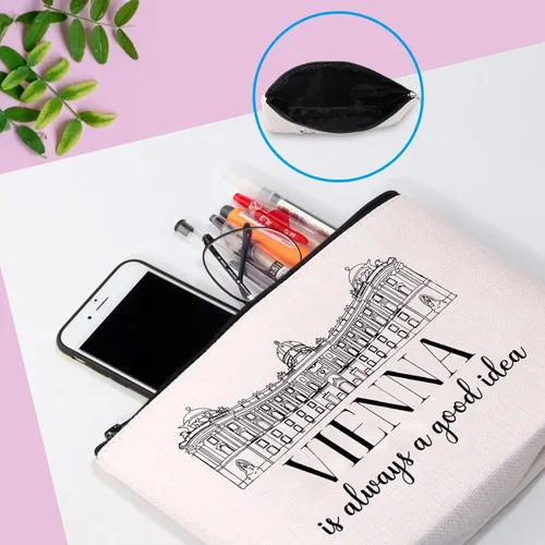 Vista 6 de GJTIM Viena Travel Souvenir Gift Viena Regalo Sorpresa Viena Viaje Vacaciones Viaje Bolsa de Maquillaje Para Viena Viajero Turista, Bolsa de Viena