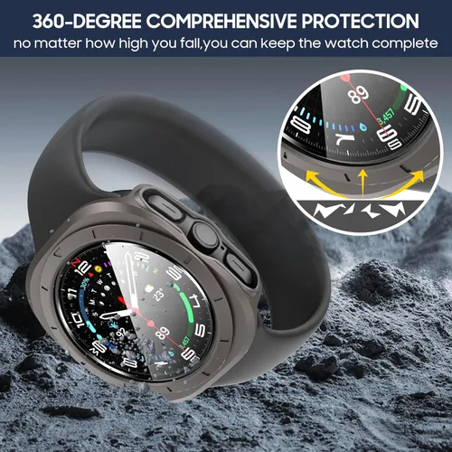 Vista 3 de Suoman 5+5 Pack para Samsung Galaxy Watch 7/8 Ultra 47mm (2024/2025) Estuche, Protector de pantalla de vidrio templado 9H + Funda protectora de PC