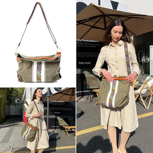 Vista 6 de Bolso cruzado de lona para mujer, bolso de hombro vintage resistente