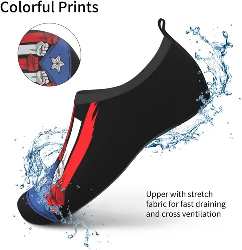 Vista 5 de Zapatos de agua con logotipo de la bandera puertorriqueña, zapatos de agua para ejercicio al aire libre, zapatos de secado rápido, zapatos descalzos