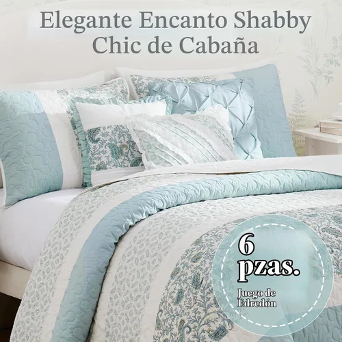 Vista 2 de Madison Park Juego de edredón 100% algodón con estampado floral, costuras de doble cara, para todas las estaciones, colcha ligera, ropa de cama Aqua
