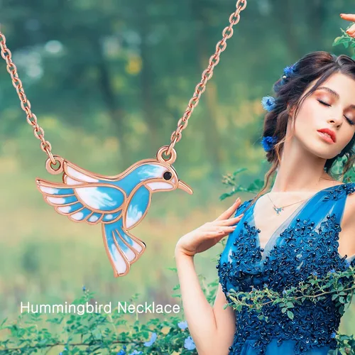 Vista 4 de JIANGYUE Collar con colgante de colibrí, joyería de pájaro para mujer, regalo de Navidad para ella