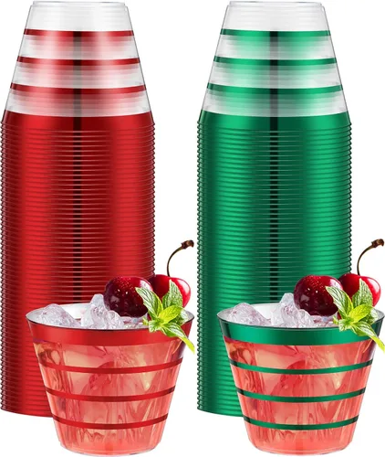 Vista 9 de Gejoy 50 vasos de plástico a rayas negras de 9 onzas, desechables a granel, vasos de plástico duro para beber, vasos para bodas, reuniones, Negro