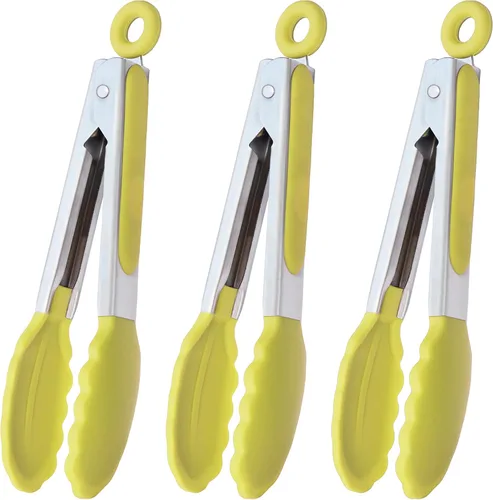 Vista 16 de HINMAY Mini pinzas con puntas de silicona pinzas de cocina de 7 pulgadas, juego de 3 (negro)