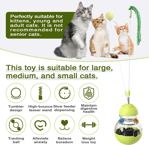Vista 2 de TLKNG Juguete para gatos de interior, dispensador de golosinas tambaleantes, dispensador de alimentos para gatitos, bolas de alimentación, juguetes