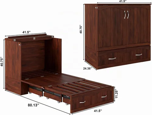 Vista 3 de AFI, Southampton Murphy - Baúl de cama individual XL con colchón y cajón de 6 pulgadas, nogal