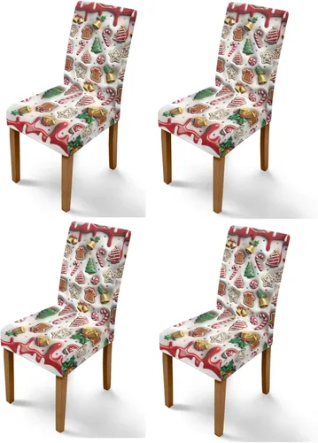 Vista 13 de Rnyleeg Fundas navideñas para sillas de comedor, fundas de asiento de comedor con estampado de campanas brillantes, juego de 1 funda suave y lavable