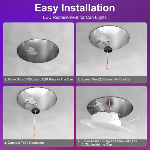 Vista 5 de Iluminación empotrable inteligente, 5/6 pulgadas, compatible con Alexa, Downlight LED inteligente, 13 W 1050 LM, luces LED inteligentes multicolor