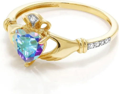 Vista 62 de Gem Stone King Anillo de compromiso claddagh celta irlandés de oro amarillo de 10 quilates con piedra preciosa en forma de corazón de 0.236 in