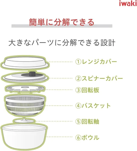 Vista 7 de iwaki K345SS Resistente al calor Ensalada de vidrio Spinner Vegetal Escurridor Bowl Basic