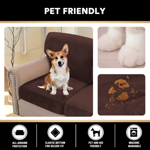 Vista 5 de Juego de 2 fundas de cojín elásticas con respaldo de sofá, fundas de cojín en forma de T adecuadas para sillón de dos plazas, sofá biplaza o sofá