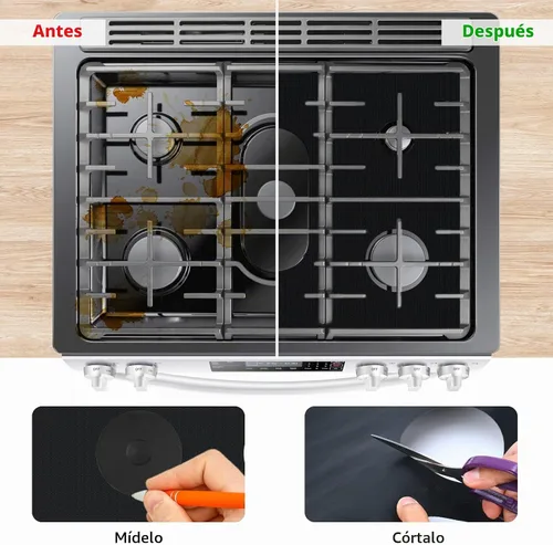 Vista 2 de 3 cubiertas superiores de estufa para quemadores de gas + 2 rellenos de silicona de 21 pulgadas, cubiertas reutilizables para huecos de estufa