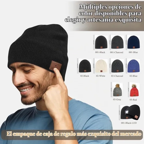 Vista 3 de gorro con Bluetooth 5.0, inalámbrico, de punto, gorro de invierno con micrófono incorporado desmontable, con altavoces estéreo HD, para exteriores