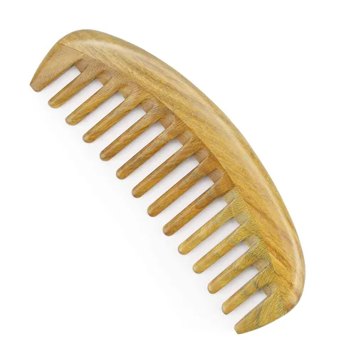 Vista 10 de Onedor Peines de pelo de sándalo verde 100% natural, hechos a mano, con aroma a sándalo antiestático, peine de madera natural desenredante