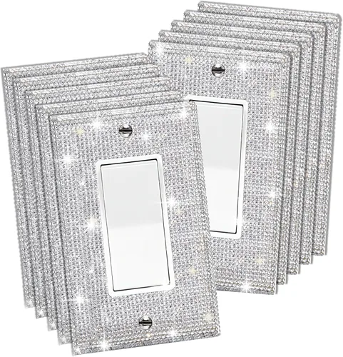 Vista 18 de 1 pieza de cubierta de placa de pared con diamantes de imitación brillantes plateados, cubierta decorativa para interruptor de luz con brillos