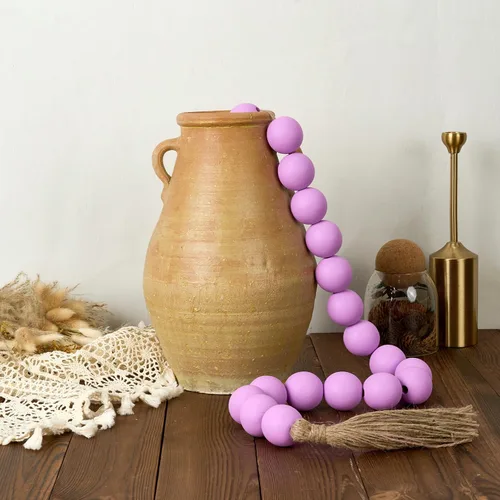 Vista 238 de OMISHE Guirnalda de cuentas de madera extra grande con cuentas de madera y borlas de 1.6 pulgadas de diámetro, cuentas decorativas rústicas de 41