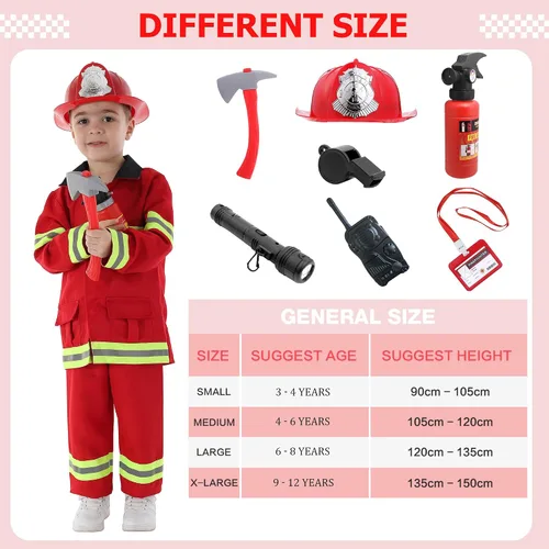 Vista 4 de Disfraz de bombero para niños, jefe de bomberos, cosplay, juguetes de juego de rol