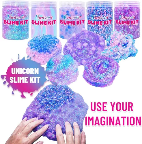 Vista 5 de Kit de slime de unicornio para niñas de 4 a 12 años, suministros para hacer slime de mantequilla, confeti de caramelo, crujiente y crujiente, espuma
