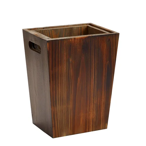 Vista 8 de Farmlyn Creek Juego de 2 botes de basura de madera de estilo rústico – Contenedores cuadrados de granja con asas para el hogar u oficina