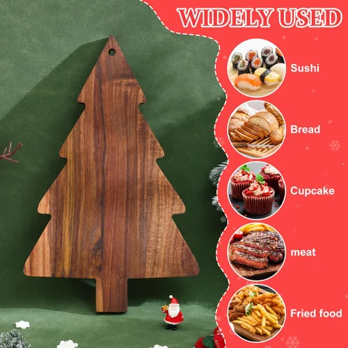 Vista 8 de iplusmile Tabla de embutidos para árbol de Navidad, tabla de cortar de madera para queso, sushi, aperitivos, frutas y postres, bandeja de servir