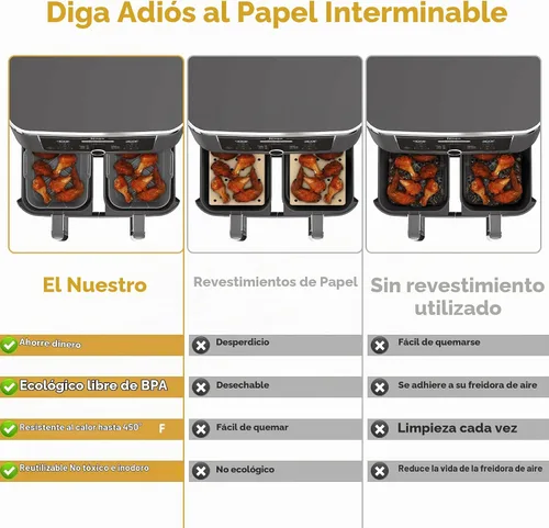Vista 6 de Forros de silicona para freidora de aire de 10 cuartos de galón, reutilizables para freidora de aire Ninja DZ550/DZ401, 2 accesorios grandes de 5