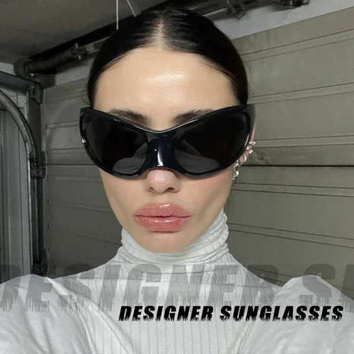 Vista 5 de VIA LEECA Gafas de sol futuristas de gran tamaño para mujeres y hombres, accesorios de estilo alienígena Y2K para fiestas