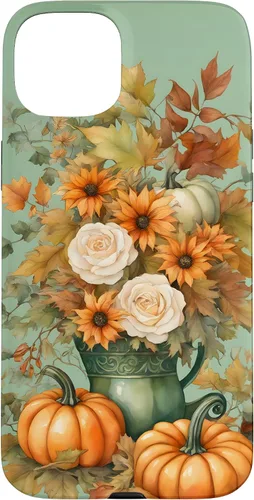 Vista 9 de Vintage Autumn Flower Fall Pumpkin Teal Case for iPhone 17