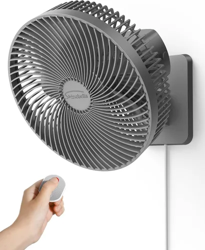Vista 14 de Ventilador oscilante silencioso de pared de 8.5 pulgadas con control remoto y temporizador, 4 velocidades ajustables para baños pequeños