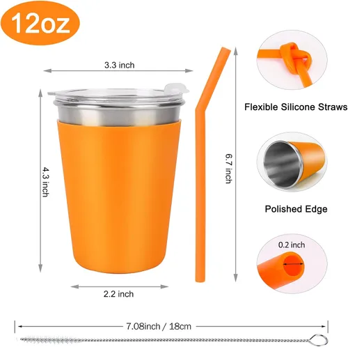 Vista 2 de Yummy Sam Vasos de acero inoxidable de 12 onzas para niños, vasos para bebidas frías y calientes, vasos irrompibles para niños y adultos, escuela