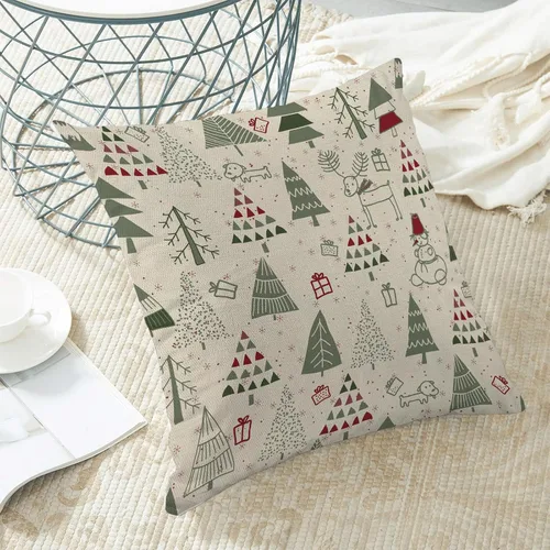 Vista 4 de Juego de 2 fundas de almohada de Navidad de 16 x 16 pulgadas, bonitas fundas de almohada bohemias de lino para decoración de invierno