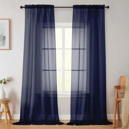Vista 82 de 2 paneles de cortinas traslúcidas blancas para dormitorio, sala de estar, 96 pulgadas de largo, modernas, suaves, ligeras, con bolsillo para barra