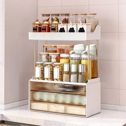 Vista 8 de caktraie Organizadores y Almacenamiento de Baño - Organizador de Maquillaje de 3 Cajones y 2 Niveles, Cajón de Almacenamiento de Cosméticos