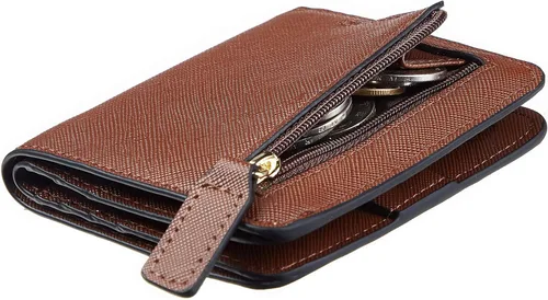 Vista 23 de Toughergun Cartera pequeña de cuero delgada para mujer con protección RFID, mini monedero bifold compacto con ventana de identificación transparente