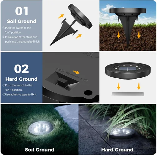 Vista 4 de Brightown Luces Solares Exteriores Impermeables, 12 Paquetes de Luces LED Solares Empotradas para Patio, Jardín, Césped, Terraza, Exterior, Sendero