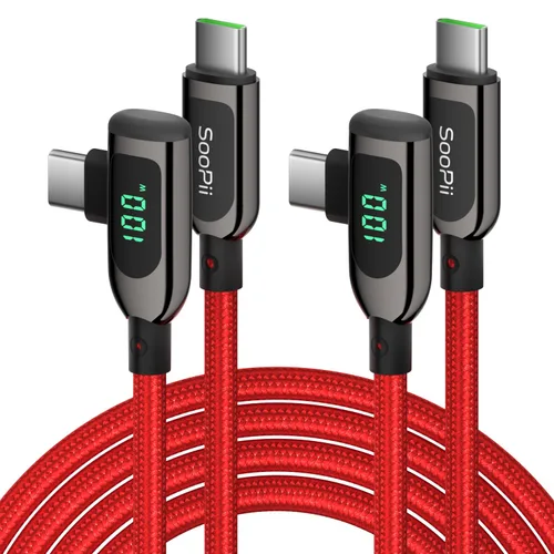 Vista 16 de SOOPII 100W Cable USB C a USB C de Ángulo Recto, Cable de Aleación de Zinc de 1 Pie de Tipo-C Trenzado de Nylon con Pantalla LED para iPad