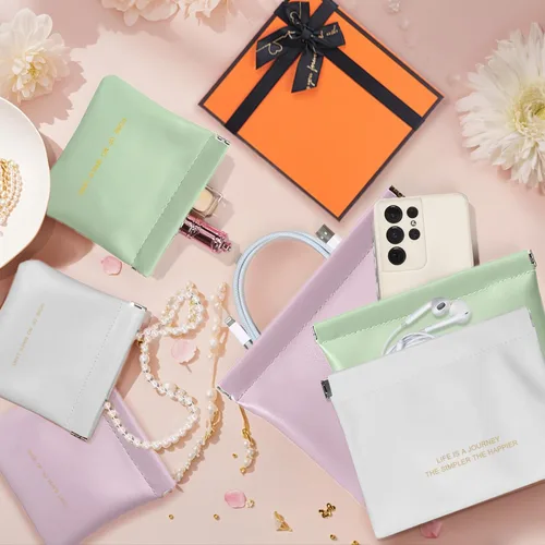 Vista 3 de Bolsa de cuero para anillos, funda para anillos de boda, bolsa para anillos de compromiso, almacenamiento de joyas para novios, portador de anillos