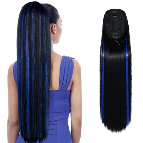 Vista 34 de SEIKEA Extensiones de cola de caballo con cordón, larga y recta, cola de caballo falsa, natural, suave, extensiones de cabello sintético resistente