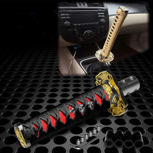 Vista 17 de JDMBESTBOY - Palanca de cambios estilo espada samurái naranja y rojo, de aleación Katana, con adaptadores universales de 10 cm Rojo anaranjado