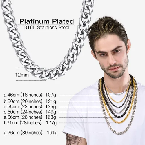 Vista 7 de Cadena cubana de acero inoxidable 316L para hombres y mujeres, chapada en oro de 18 quilates, chapada en oro y negro, 0.12,0.24,0.36 y 0.48 in