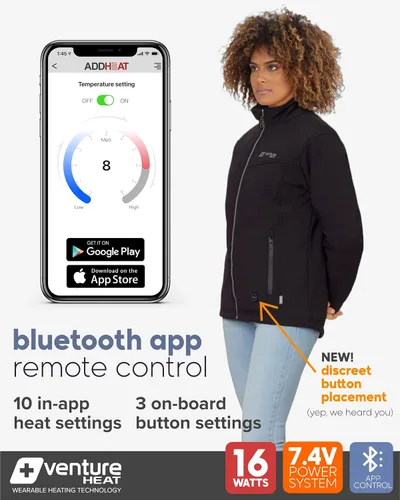 Vista 2 de Venture Heat Women's Bluetooth Heated Jacket with Battery Pack Included - App Control Soft Shell Coat with Hand Warmers 7.4V