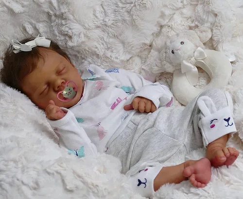 Vista 2 de KAWAYII Muñeca Reborn de bebé para niñas de 18 pulgadas, cuerpo suave, afroamericana, realista, muñeca de bebé recién nacida, regalo de juguete