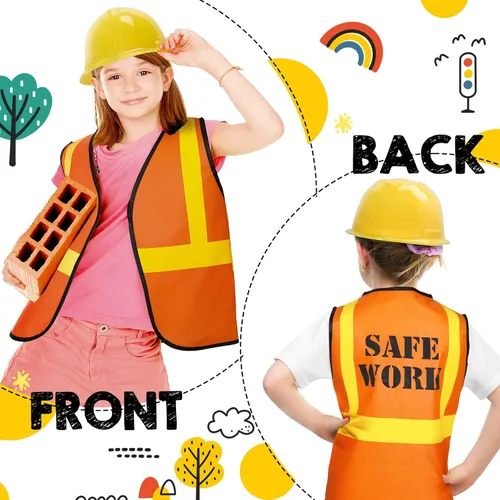Vista 5 de Hillban 108 piezas de chaleco de construcción para niños, disfraces de trabajadores para niños, suministros de fiesta, incluyendo 36 chalecos, 36
