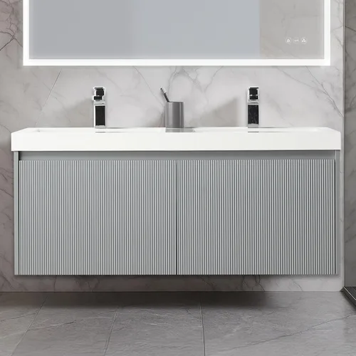 Vista 55 de Blossom Lavabo de baño de 20 pulgadas con tocador, todo en madera montado en la pared, gabinete flotante de baño con tocador con fregadero