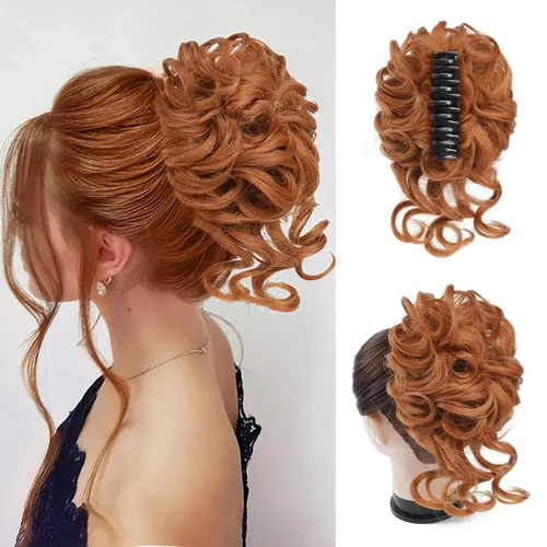 Vista 22 de Extensiones de cabello con clip de pinza para el cabello de moño, accesorios para el cabello para mujer, extensiones de cabello rizado
