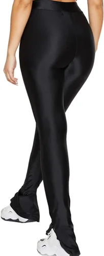 Vista 8 de Pantalones elásticos con dobladillo dividido lateral para mujer, ajustados, brillantes, de cintura media, para club, fiesta, uso diario, leggings