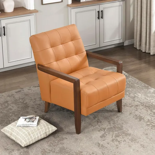 Vista 11 de Lexicon - Silla decorativa moderna, de lujo, de piel genuina, para sala de estar, con cojines capitonados, sillón con estructura de madera maciza